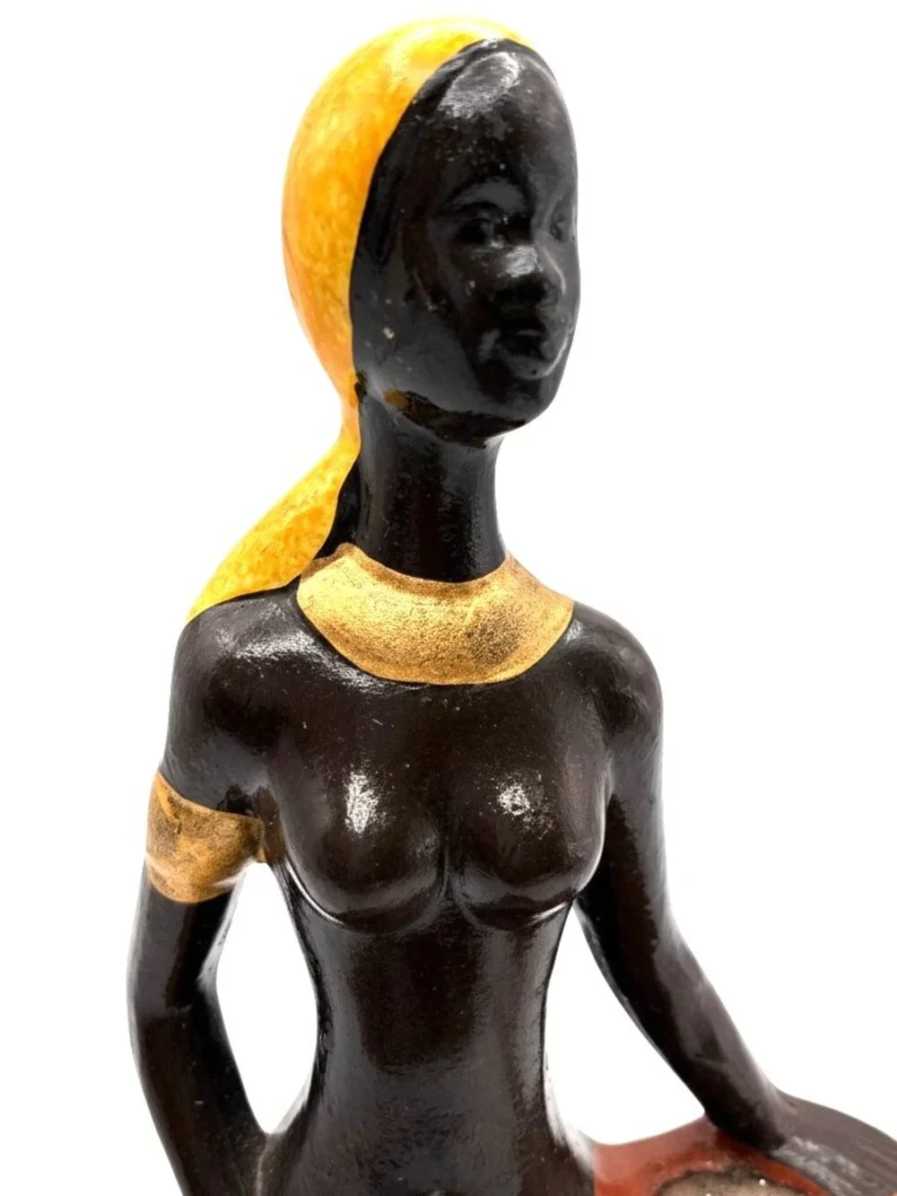 Vintage African Woman Figurine Candle Holder Palm Tree Folk Art Sculpture 8.75